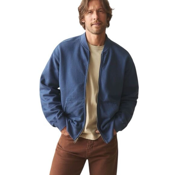 American Giant Jacket Mens M Blue Fleece Bomber Full Zip Heavy Pockets NEW - Picture 4 of 13